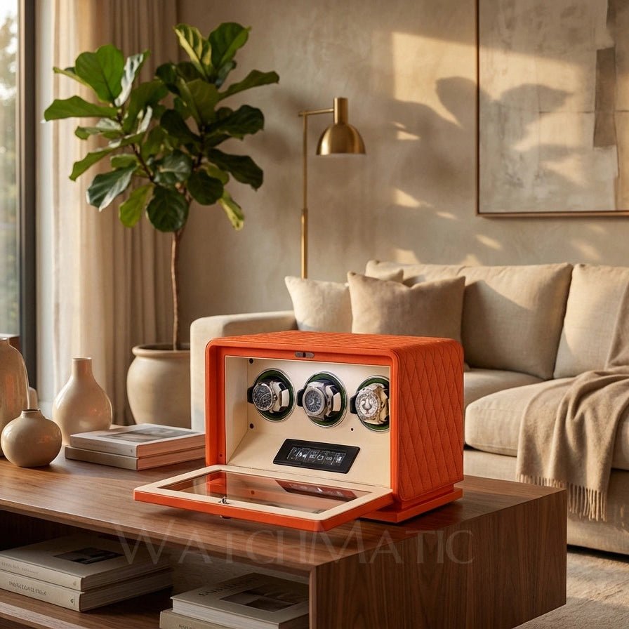 WATCHMATIC Vento Luxury Triple Watch Winder 14:175Orange 3 Slots - WatchMatic